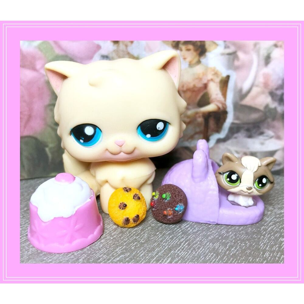 Authentic Littlest Pet Shop LPS No # Cream Persian Cat Bonus Teeniest Tiniest